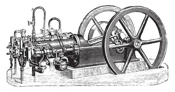 键入奥托发动机 两个耦合的气瓶 特别适用于电气照明装置 老式刻图 工业百科全书拉米 1875 — 图库矢量图片