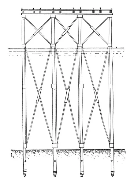 Sección Transversal Del Muelle Cotonú Ilustración Grabada Vintage Enciclopedia Industrial — Archivo Imágenes Vectoriales