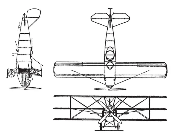 Curtis Model Triplane Moteur 400 Chevaux Dessin Ligne Vintage Illustration — Image vectorielle