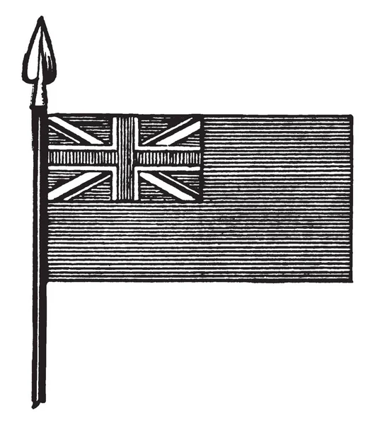 蓝旗是英国的国旗 这旗帜在其广州有联合国旗 其余地方有水平线 复古线条画或雕刻插图 — 图库矢量图片