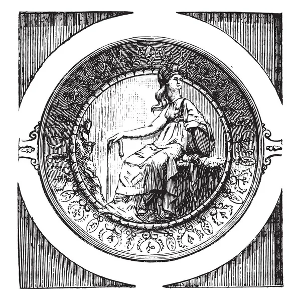 高浮き彫りのミネルバの図でヒルデスハイムの中空カップ宝ヴィンテージには 図が刻まれています 産業百科事典 1875 — ストックベクタ