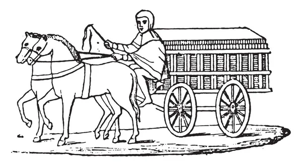 Антикварная Повозка Винтажная Гравированная Иллюстрация — стоковый вектор