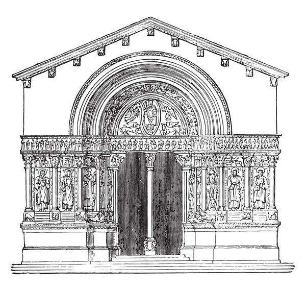 Igreja Trophime Arles Vintage Gravada Ilustração Enciclopédia Industrial Lami 1875 —  Vetores de Stock