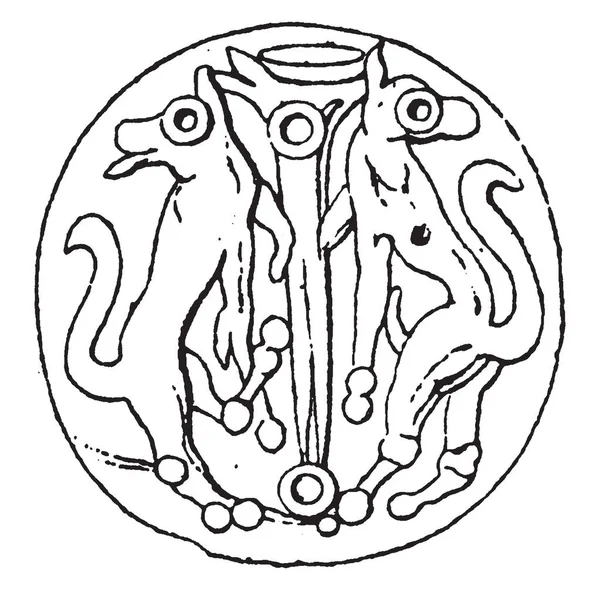Перстень Шматок Мінерального Кристалу Вінтажний Малюнок Лінії Або Гравірувальна Ілюстрація — стоковий вектор