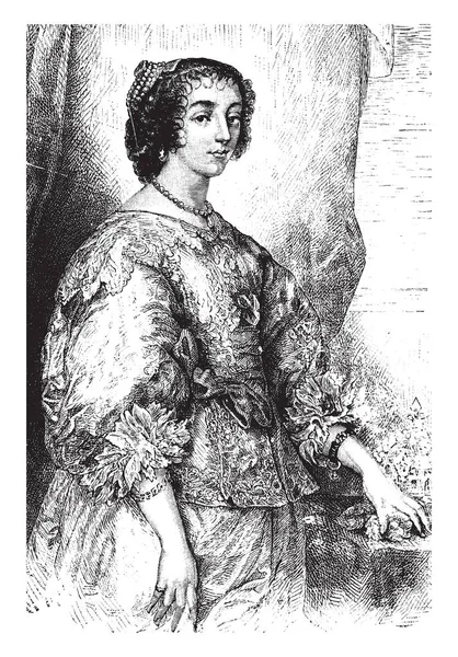 Królowa Henrietta Maria Była Królowa Anglii Vintage Rysowania Linii Lub — Wektor stockowy