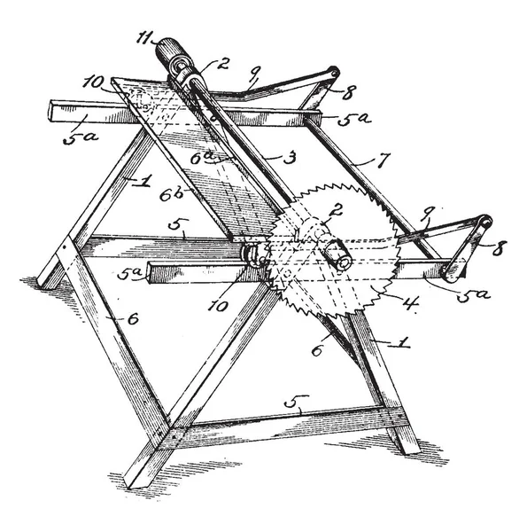 Ezen Ábrán Jelent Gép Látta Amellyel Favágás Vintage Vonalas Rajz — Stock Vector