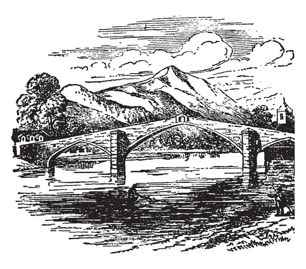 Llanrwst Bridge Die 1634 Von Inigo Jones Eingerichtet Wurde Vintage — Stockvektor