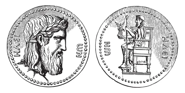 Greek Coin Head Jupiter Phidias Vintage Engraved Illustration Industrial Encyclopedia — Stock Vector