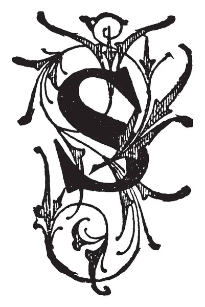Квіткова Величина Літери Вінтажний Малюнок Лінії Або Гравюрна Ілюстрація — стоковий вектор