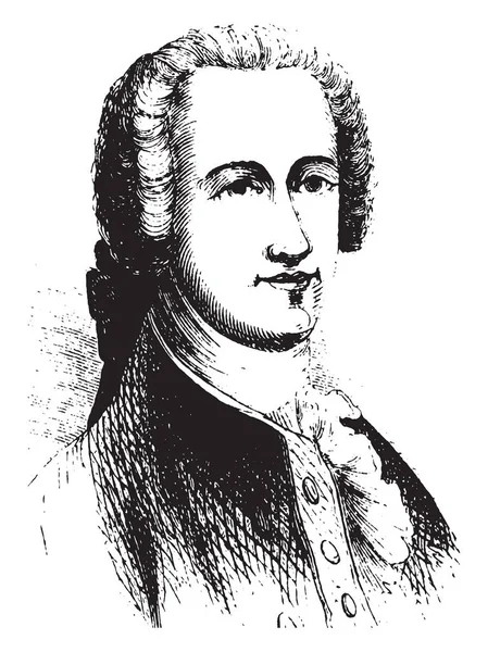 州长托马斯哈钦森 1711 1780 他是一个商人 历史学家 政治家和马萨诸塞州湾省州长 复古线条画或雕刻插图 — 图库矢量图片