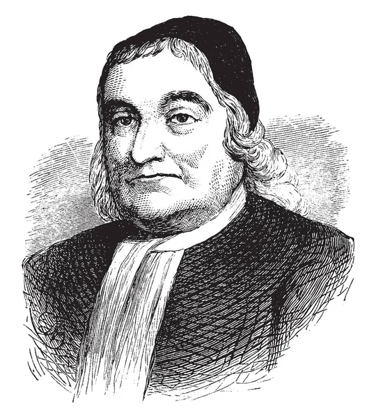 首席大法官 Sewall 1652 1730 他是马萨诸塞州的法官 和印刷 在马萨诸塞州湾 复古线画或雕刻插图 — 图库矢量图片