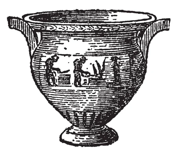 Kelebe 是一个混合碗 它有两个垂直手柄的椭圆形身体的肩膀 复古线条画或雕刻插图 — 图库矢量图片