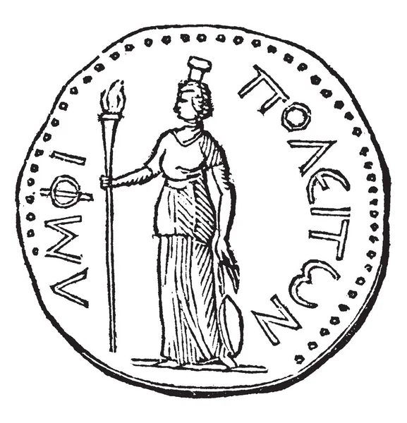 Ένα Ρωμαϊκό Νόμισμα Μια Γυναικεία Φιγούρα Της Δήμητρας Κρατώντας Καλαμπόκι — Διανυσματικό Αρχείο