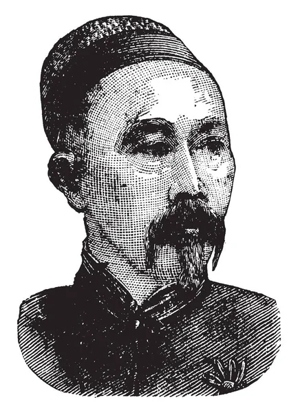 李李鸿章 1823 1901 他是一个中国政治家 清代的将军和外交官 复古线条绘画或雕刻插图 — 图库矢量图片