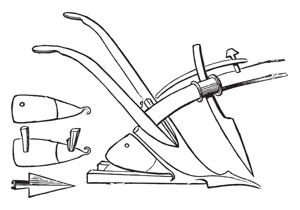 Vecchio Orecchio Che Gira Aratro Chiamato Piccardia Illustrazione Incisa Epoca — Vettoriale Stock