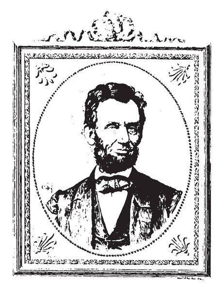 Abraham Lincoln, 1809-1865, he was an American statesman, lawyer and the sixteenth president of the United States from 1861 to 1865, vintage line drawing or engraving illustration