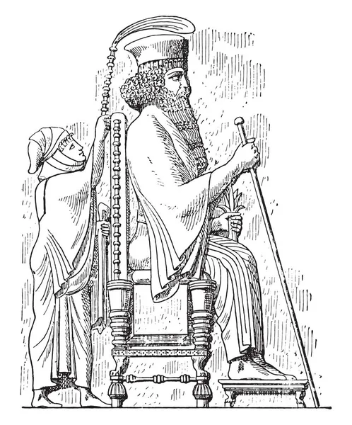 彼の王位は ビンテージの刻まれた図の国王 古代アンティーク家族 1881 の私生活 — ストックベクタ