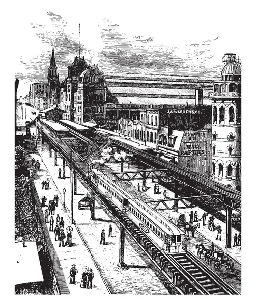 Grand Central Station Mostrando Ferrovia Elevada Nova York Desenho Linha —  Vetores de Stock