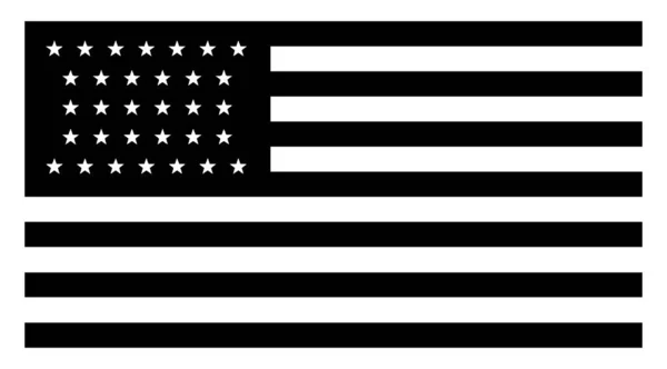 星のアメリカ合衆国の国旗 1858 このフラグは 旗の左上隅で白と青の四角形とを交互に赤の横縞 白い四角形 ビンテージの線描画や彫刻イラスト内の 先の尖った星 — ストックベクタ