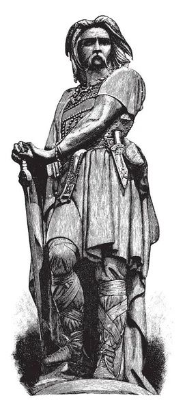 Vercingetorix Statue Diesem Bild Vintage Linienzeichnung Oder Gravierillustration — Stockvektor