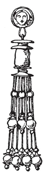 Этрусское Серьги Имеют Лицо Верхней Части Винтажные Линии Рисунок Гравировка — стоковый вектор