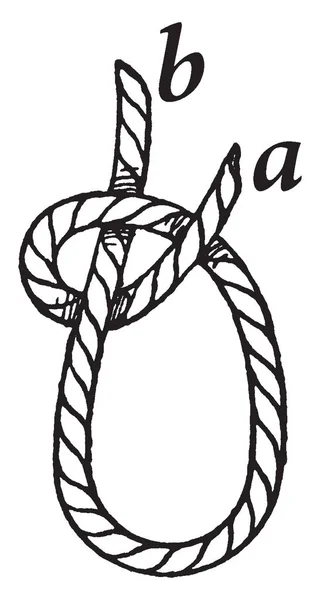 半挂结通过绳子的末端在站立的部分和通过 Bight 复古线图画或雕刻插图 — 图库矢量图片