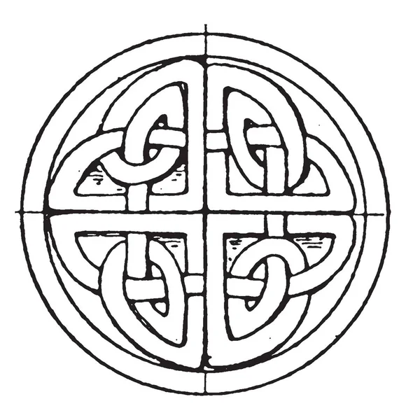 Celtic Stone Cross Circular Panel Encuentra Vigeans Dibujo Línea Vintage — Vector de stock