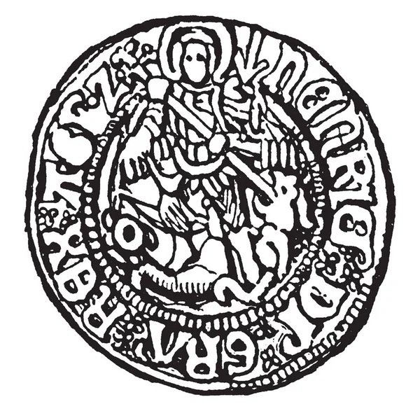 安热莱是一个小金币曾经在英国使用 复古线条绘画或雕刻插图 — 图库矢量图片