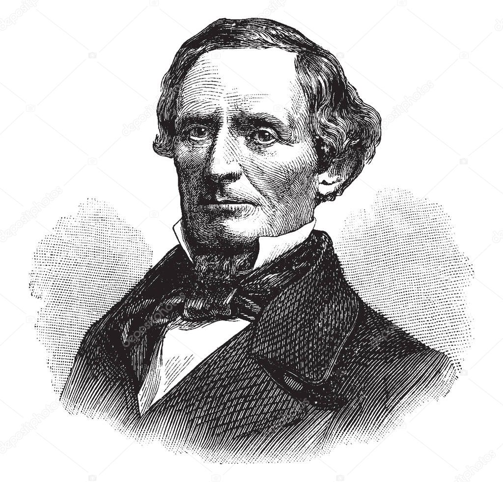 Jefferson Davis, 1808-1889, he was an American politician, president of the confederate states from 1861 to 1865, and United States senator from Mississippi, vintage line drawing or engraving illustration