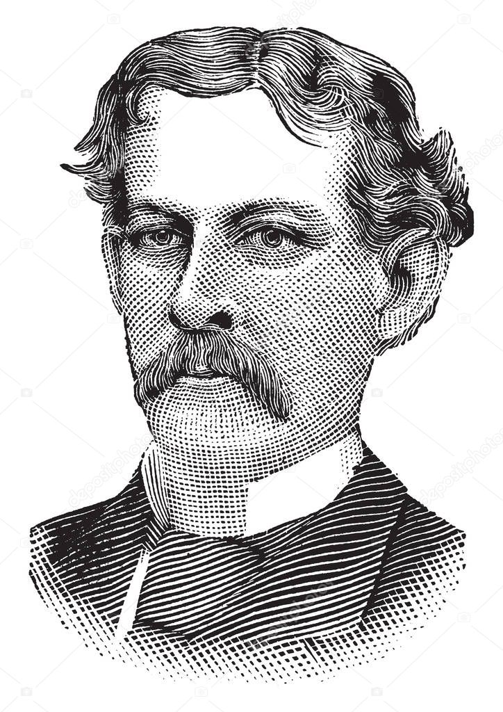 James Gordon Bennett, 1795-1872, he was the founder, editor and publisher of the New York Herald and a major figure in the history of American newspapers, vintage line drawing or engraving illustration