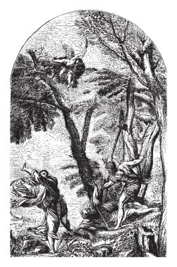 Ölüm St. Peter şehit olan resim gösterir nasıl ele geçirildi, vintage çizgi çizme veya oyma illüstrasyon.