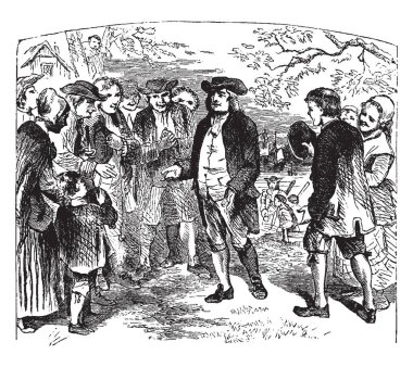 William Penn kim olduğunu bir İngiliz Emlak girişimci, filozof, Newcastle, vintage çizgi çizme veya oyma resimde de varış.