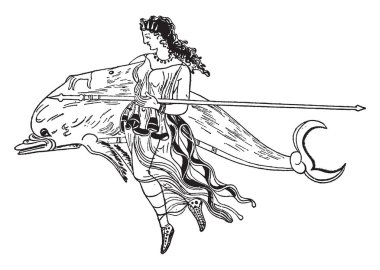 Yunus, vintage çizgi çizme veya oyma illüstrasyon iskambil Nereidler resmini.