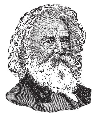 Henry Longfellow, 1807-1882, o bir ABD'li şair ve eğitimci Paul Revere'nın yolculuğu, Hiawatha şarkı ve Evangeline, vintage çizgi çizme veya oyma illüstrasyon yapıtları dahil oldu