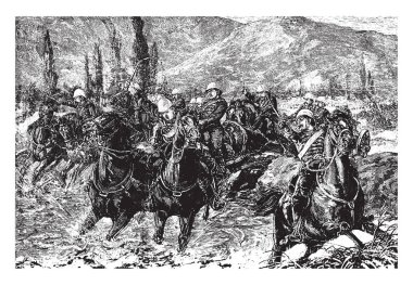 İkinci Anglo Afgan savaş başladı sonra Rusya ve İngiltere sona erdi ile Haziran 1878 Berlin Kongre, vintage çizgi çizme veya oyma illüstrasyon.