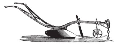 Pulluk veya zırhı delebilir Rhb, Ransomes, hafif topraklarda, vintage oyulmuş illüstrasyon için. Endüstriyel ansiklopedi E.-O. Lami - 1875