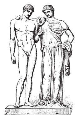 Orestes ve Electra, vintage illüstrasyon kazınmış
