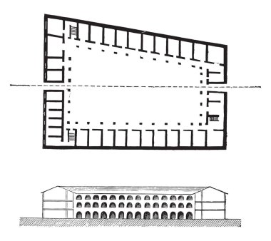Kışla İspanyol türünde yedinci yüzyılda, vintage illüstrasyon kazınmış. Endüstriyel ansiklopedi E.-O. Lami - 1875