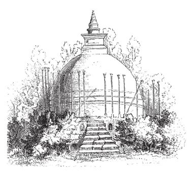 Dagoba, Mimarlık, ceylon, kubbe, Hindistan, sri lanka, vintage çizgi çizme veya oyma illüstrasyon.