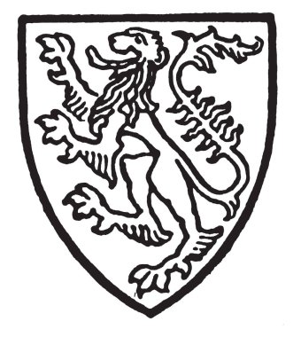 Felbrigge altın sıçrayan aslan gules, vintage çizgi çizme veya oyma illüstrasyon taşıyordu..