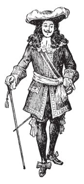 Cavalier daha sonra kuvvetle moda giyim, vintage çizgi çizme veya oyma illüstrasyon ile tespit haline.