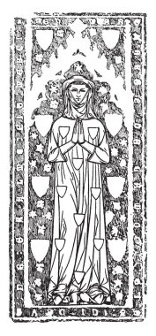 Margaret de Camoys, anıtsal pirinç 1310, vintage satır çizim veya gravür illüstrasyon