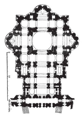 Ground-plan of St. Peter's, Rome, his example necessarily entailed imitation, produced effects on subsequent times,  his wonderful talent, the design of the Capitol at Rome, vintage line drawing or engraving illustration. clipart