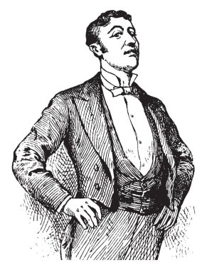 Bir adam smokin övünme, vintage çizgi çizme veya oyma illüstrasyon