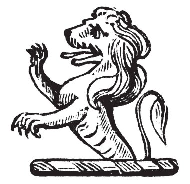 Aslan kret bir aslan statant guardant taç, vintage çizgi çizme veya oyma illüstrasyon tarafından surmounted bir taç olduğunu.