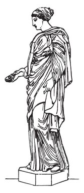 A statue of Hygieia who is a Greek goddess of health. Daughter of Asclepius and granddaughter of Apollo, vintage line drawing or engraving illustration. clipart
