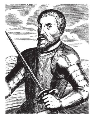 Hernando de Soto, 1495-1542 olduğunu bir İspanyol kaşif ve fatih, çizim veya şekil oyma vintage hattı