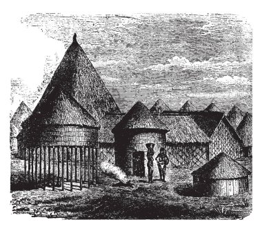 İnsanlarla birlikte eski binaların klasik tasviri