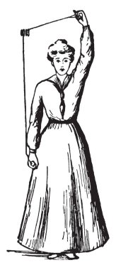 A tekerlek etrafında bir güç yönünü değiştirmek için hareket eden bir kordon geçer, kordon için uygulanan ve ağır ağırlık, vintage çizgi çizme veya oyma illüstrasyon yükseltmek için kullanılan yivli bir RIM ile olan bir kadın.