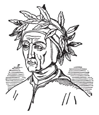 Alighieri Dante, c. 1265-1321, o geç ortaçağ, vintage çizgi çizme veya oyma illüstrasyon büyük İtalyan şair